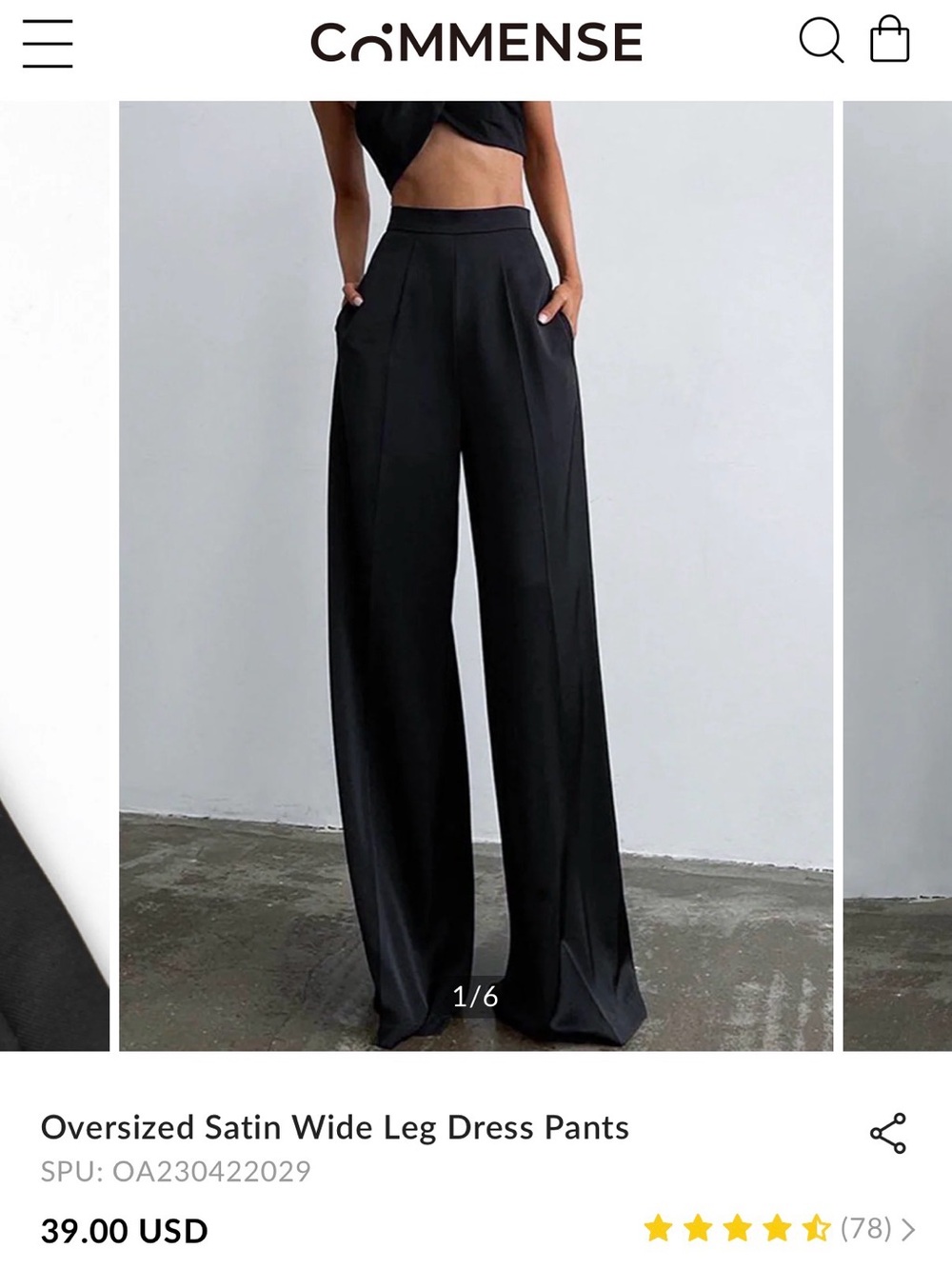 Commense Oversized Satin Wide-Leg Trousers - Black